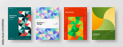 Company identity brochure template collection. Business presentation vector A4 vertical orientation front page mock up set. Corporate report cover abstract geometric illustration design layout bundle.