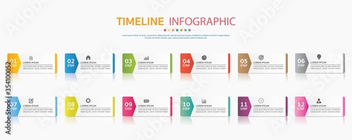 Timeline for 12 months or 1 year, Infographic square template for business.road map.