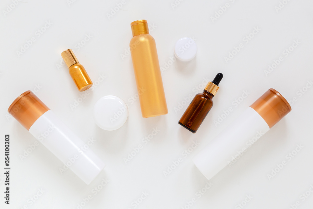 Cosmetic bottles set on the white background Cosmetic bottles set on the white background