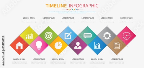 Timeline for 12 months or 1 year, Infographic square template for business.