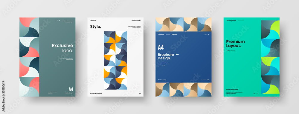 Company identity brochure template collection. Business presentation vector A4 vertical orientation front page mock up set. Corporate report cover abstract geometric illustration design layout bundle. Company identity brochure template collection. Business presentation vector A4 vertical orientation front page mock up set. Corporate report cover abstract geometric illustration design layout bundle.
