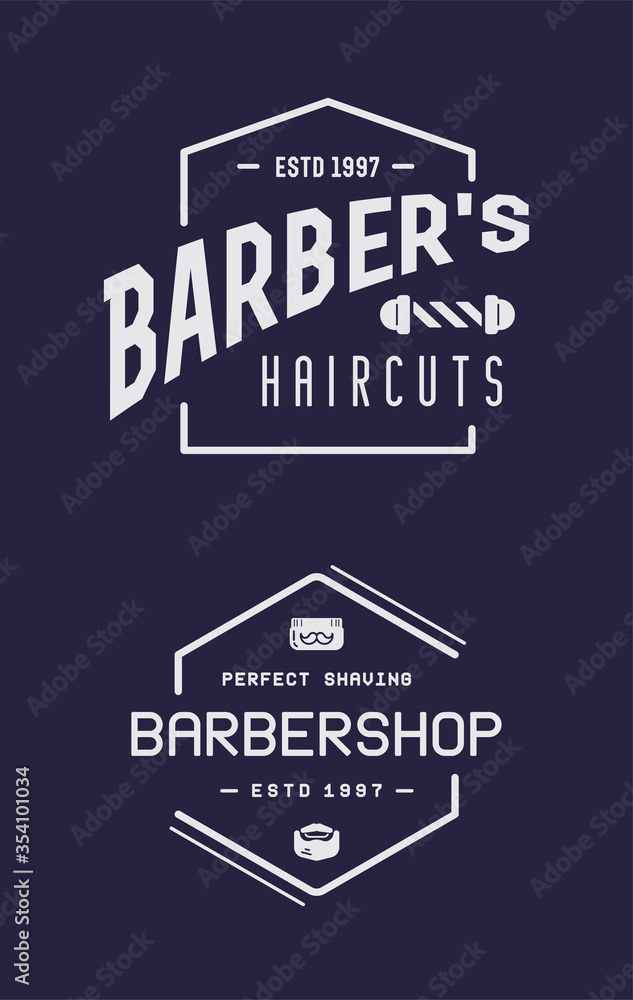 Old Barbershop Vector Emblems and Labels. Vintage Male Haircut Signs.