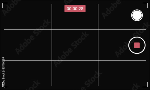 Mobile phone camera app screen template. REC, Recording video on phone.