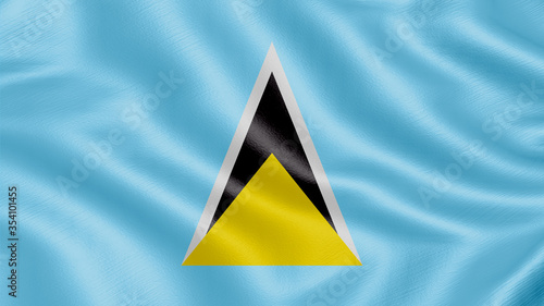 Flag of Saint-Lucia. Realistic waving flag 3D render illustration with highly detailed fabric texture.