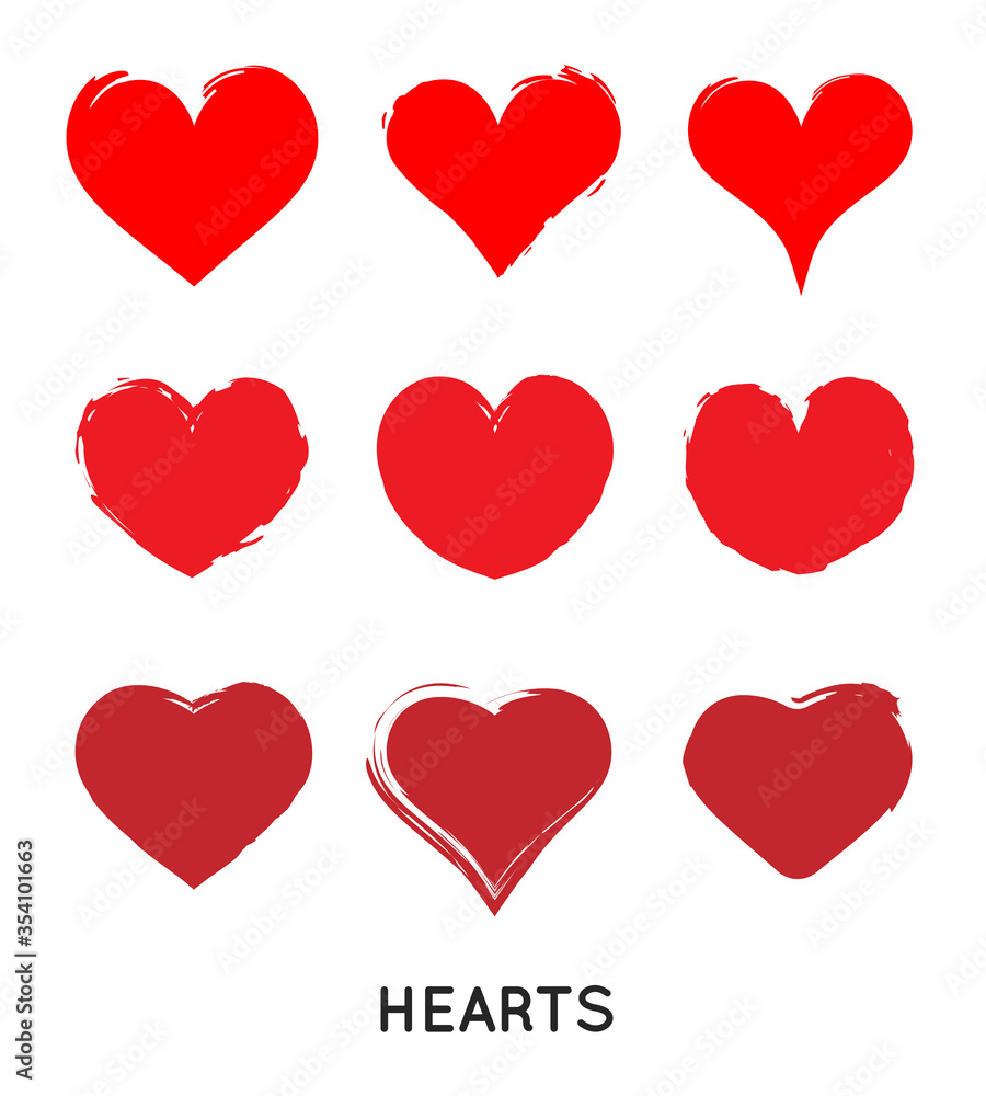 Grungy Vector Hand Draw Hearts. Valentin's Day Symbol.