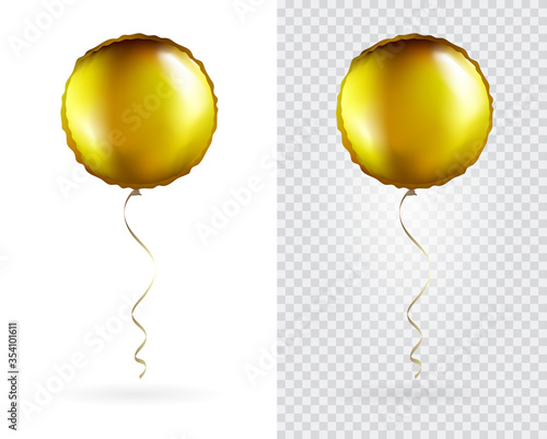 Set of Golden Round Shaped foil balloons on transparent white background. Party Balloons event design decoration. Mockup for balloon print. Vector.