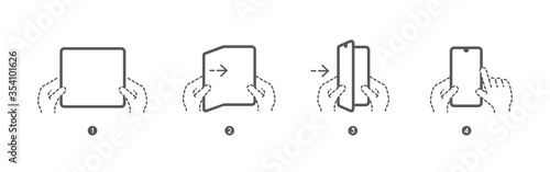 Smart Phone Tablet with Foldable Screen. Step by step folding unfolding manual instructions. Vector Isolated.