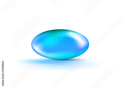 Liquid Gel Blue Oval Bubble Capsule isolated on transparent background. Cosmetic oil capsule of vitamins and minerals. Realistic vector.