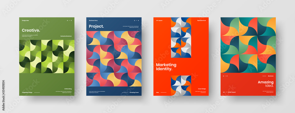 Company identity brochure template collection. Business presentation vector A4 vertical orientation front page mock up set. Corporate report cover abstract geometric illustration design layout bundle. Company identity brochure template collection. Business presentation vector A4 vertical orientation front page mock up set. Corporate report cover abstract geometric illustration design layout bundle.