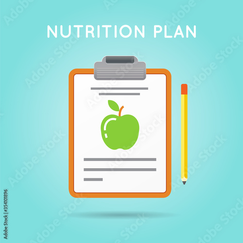 Nutrition Plan Medical Diet Flat Icon Design. Diet Plan. Clipboard with Apple.