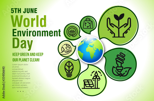 World environment day concept.Green earth of eco friendly city Save the Earth concept.Renewable energy for ecology and environment .conservation concept.Vector illustration.