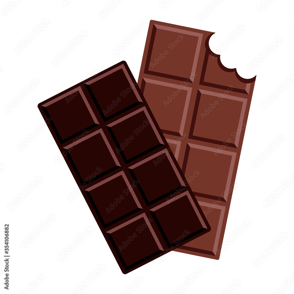 Chocolate icon. Chocolate on white background. Chocolate bar flat icon. Vector illustration.