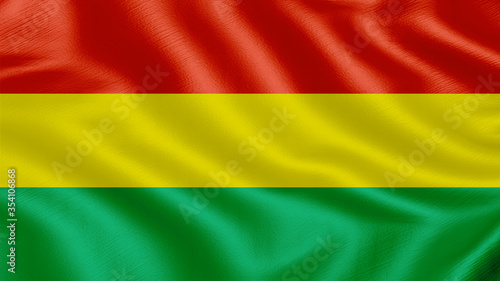 Flag of Bolivia. Realistic waving flag 3D render illustration with highly detailed fabric texture.