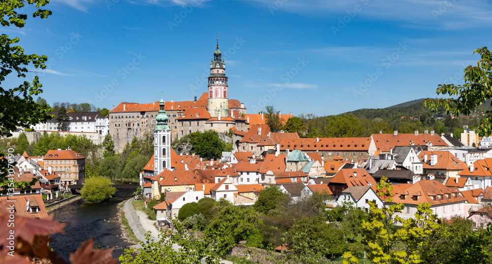 View of the town and castle of Czech Krumlov, Southern Bohemia, Czech Republic