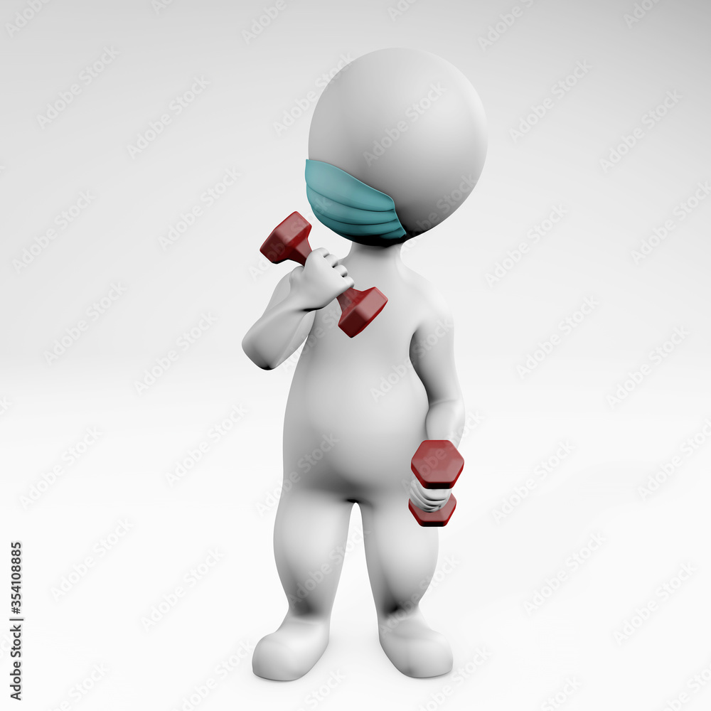 Fatty man with a mask training 3d rendering Fatty man with a mask training 3d rendering