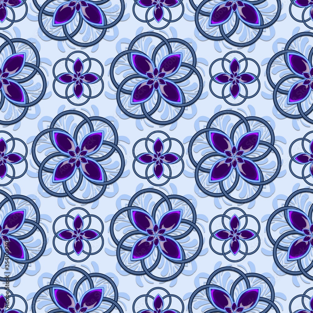 Seamless 3D illustration with precious stones with decorative elements.Regular pattern with glass elements. Luxury texture. Seamless 3D illustration with precious stones with decorative elements.Regular pattern with glass elements. Luxury texture.