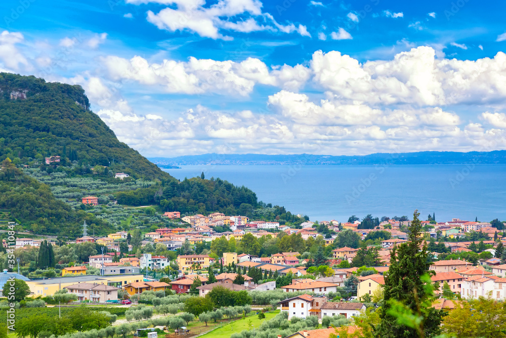 Small town of Lake Garda in the northern Italy with blue sky