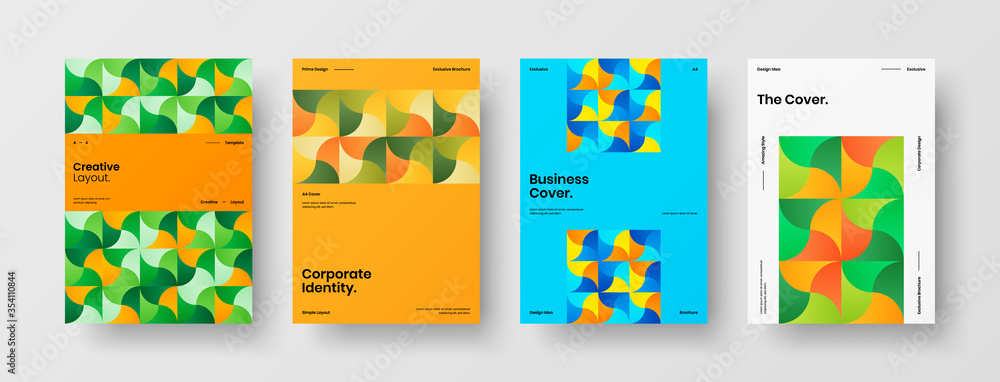 Company identity brochure template collection. Business presentation vector A4 vertical orientation front page mock up set. Corporate report cover abstract geometric illustration design layout bundle. Company identity brochure template collection. Business presentation vector A4 vertical orientation front page mock up set. Corporate report cover abstract geometric illustration design layout bundle.