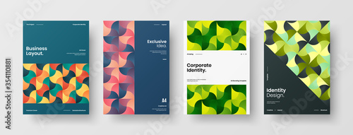 Company identity brochure template collection. Business presentation vector A4 vertical orientation front page mock up set. Corporate report cover abstract geometric illustration design layout bundle.