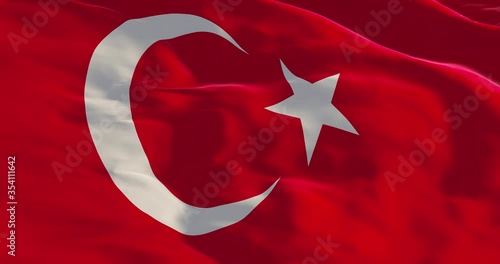 Turkish flag as background, Turkey flag in slow motion animation waving in the wind realistic