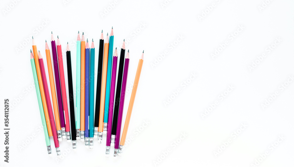 Group of colorful pencil on white background.abstract art design