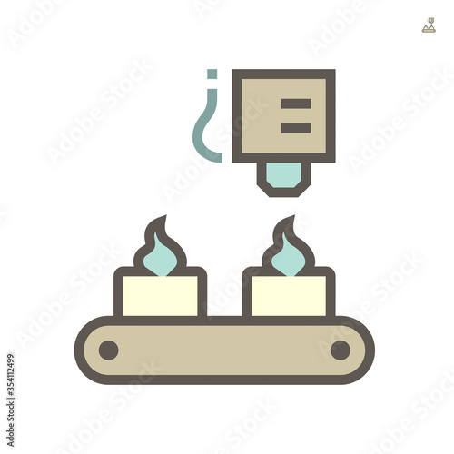 Icing tips with cream on production line in food processing industry vector icon design on white background, 64x64 pixel perfect and editable stroke.