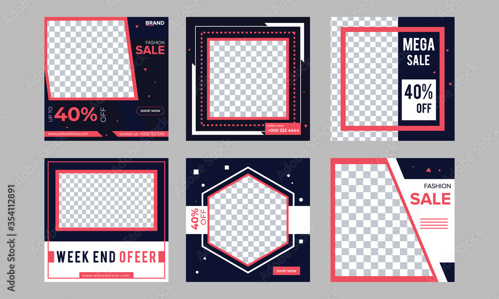 Social media template banner blog fashion sale promotion. fully editable instagram and facebook square post frame puzzle organic sale poster. element shape vector background