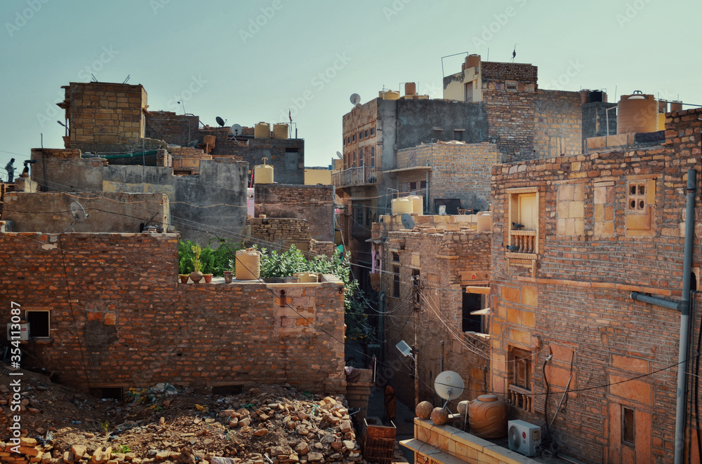 old houses on the street, Jaisalmer, India