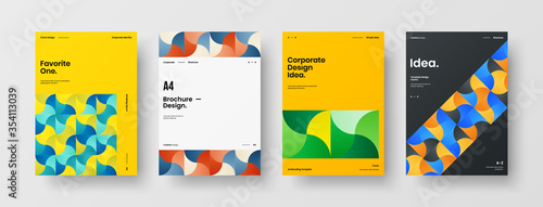 Company identity brochure template collection. Business presentation vector A4 vertical orientation front page mock up set. Corporate report cover abstract geometric illustration design layout bundle.