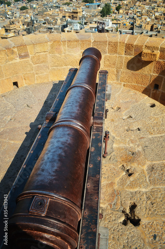 cannon, a weapon on the wall of the Jaisalmer fortress, India