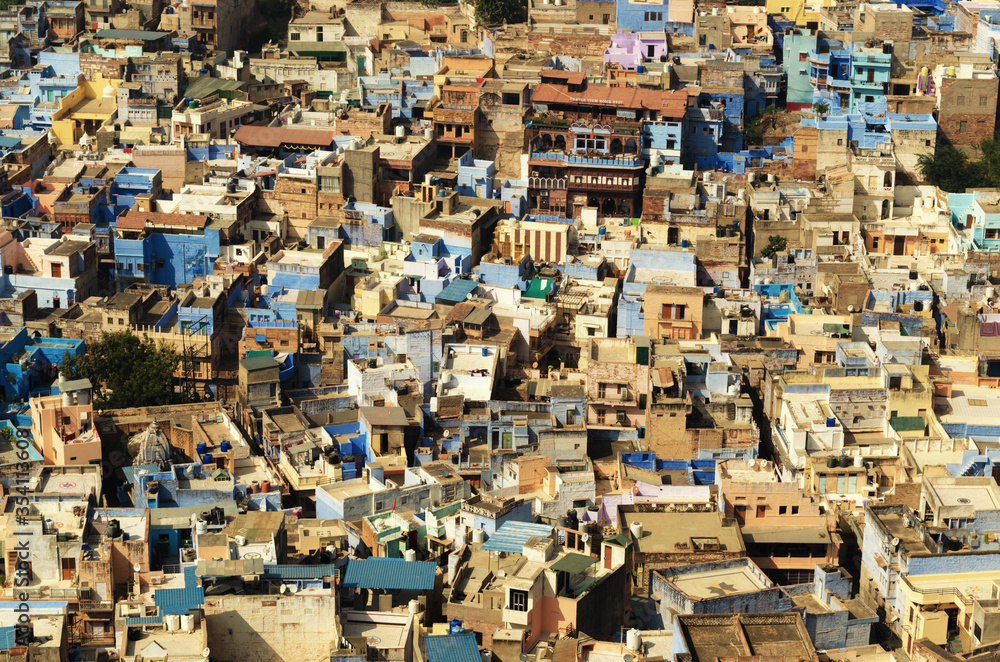 panorama of the city with small houses from a height, Jodhpur, India