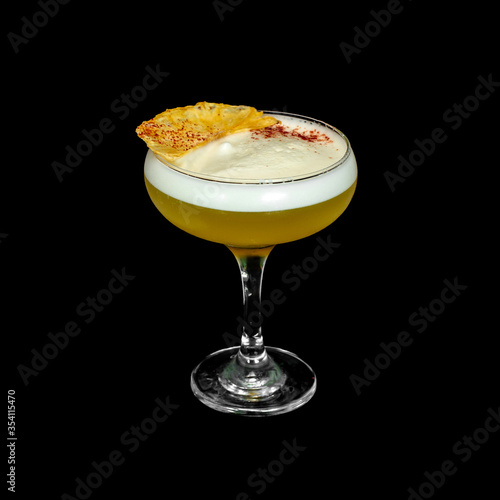 fresh alcohol coctail with fruits on the black background