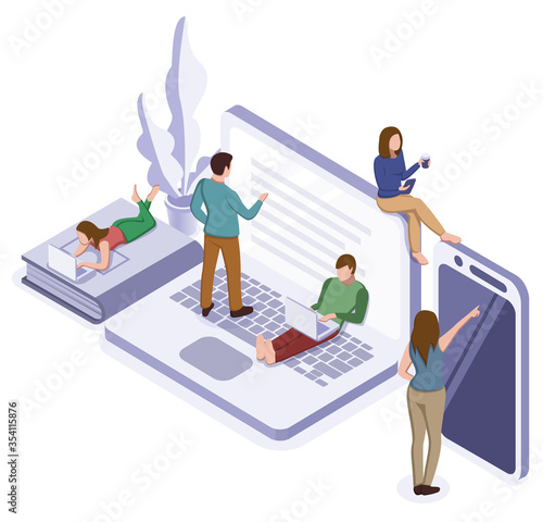 Online self-isolation concept. Group man and woman education or working at home