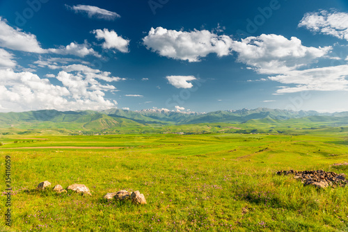 Beautiful landscape of Armenia high mountains with glaciers on a sunny summer day
