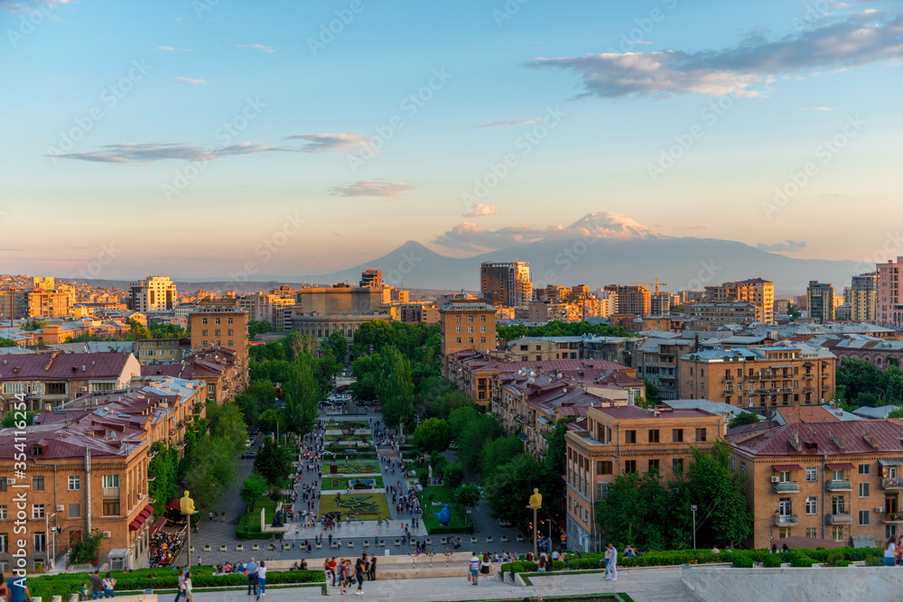 view of the city of Yerevan and Mount Ararat from Cascade, Armenia