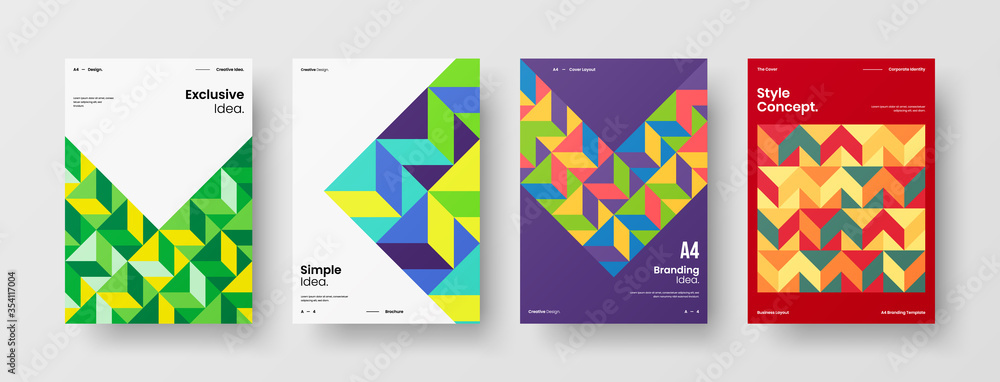 Company identity brochure template collection. Business presentation vector A4 vertical orientation front page mock up set. Corporate report cover abstract geometric illustration design layout bundle. Company identity brochure template collection. Business presentation vector A4 vertical orientation front page mock up set. Corporate report cover abstract geometric illustration design layout bundle.