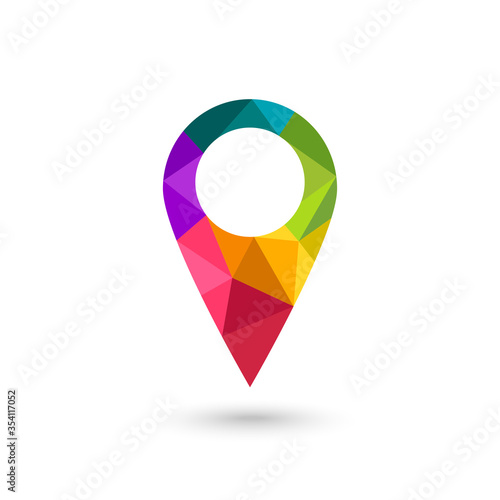 Map pin made in colorful low poly design. Abstract, polygonal and colorful map pointer and marker icon isolated on white background.