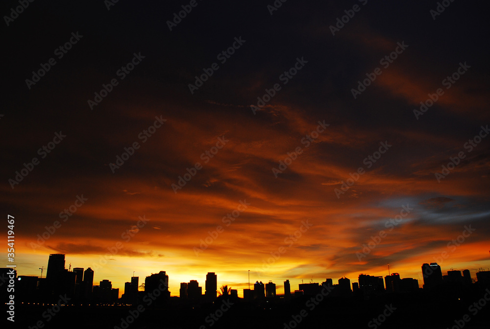 Beautiful sunset City in silhouette