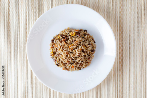 Vegetarian quinoa, rice, lentils and corn salad
