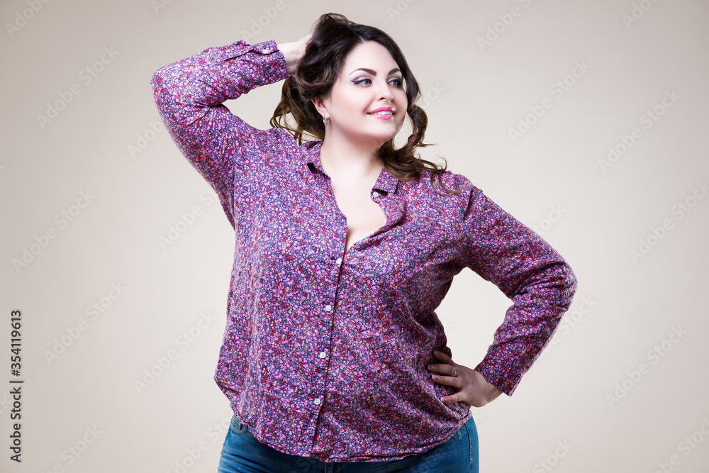 Pretty Plus-size Fat Woman In Fashion Sunglasses And Colorful Clothes Does  Fashion Selfie Like She Is Nice And Shy Girl On Mint Background Stock  Photo, Picture and Royalty Free Image. Image 124719201.