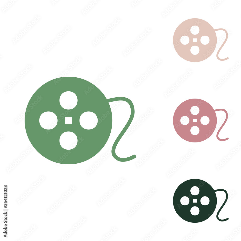 Film circular sign. Russian green icon with small jungle green, puce and desert sand ones on white background. Illustration.