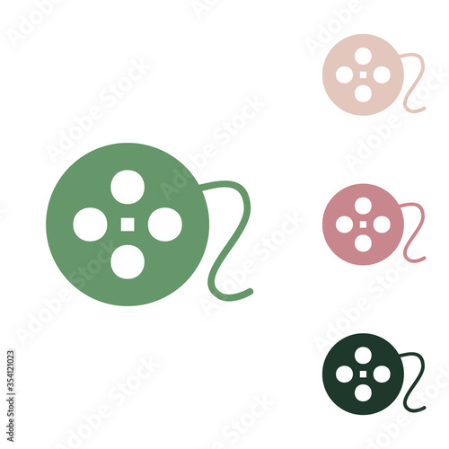 Film circular sign. Russian green icon with small jungle green, puce and desert sand ones on white background. Illustration.
