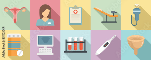 Gynecologist icons set. Flat set of gynecologist vector icons for web design
