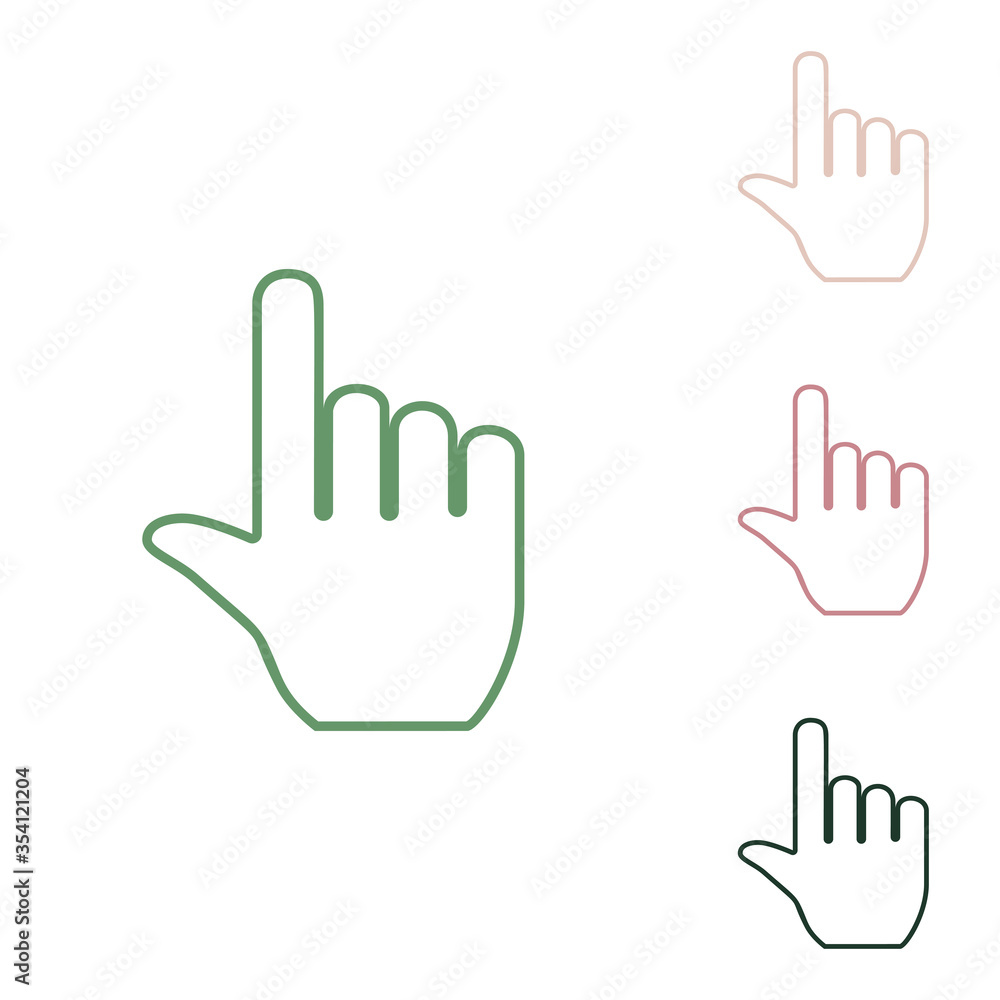 Fototapeta premium Hand sign illustration. Russian green icon with small jungle green, puce and desert sand ones on white background. Illustration.