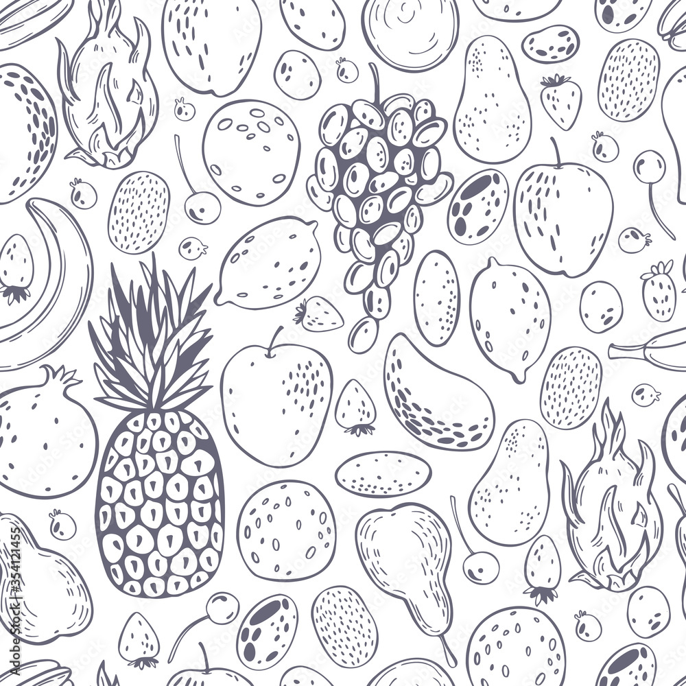 Fototapeta premium Hand drawn fruits. Vector seamless pattern