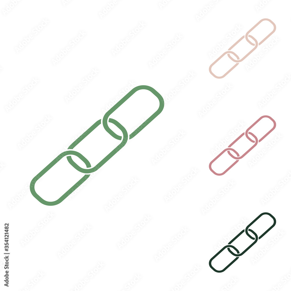 Link sign illustration. Russian green icon with small jungle green, puce and desert sand ones on white background. Illustration. Link sign illustration. Russian green icon with small jungle green, puce and desert sand ones on white background. Illustration.