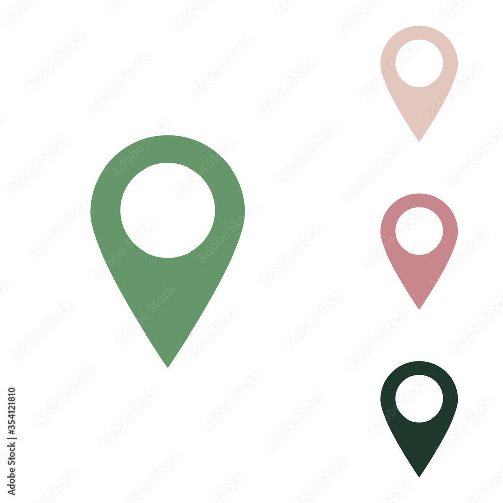 Mark pointer sign. Russian green icon with small jungle green, puce and desert sand ones on white background. Illustration. Mark pointer sign. Russian green icon with small jungle green, puce and desert sand ones on white background. Illustration.