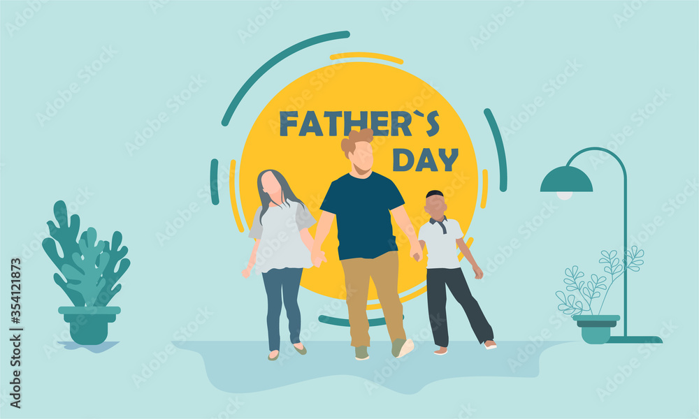 flat design father and children 