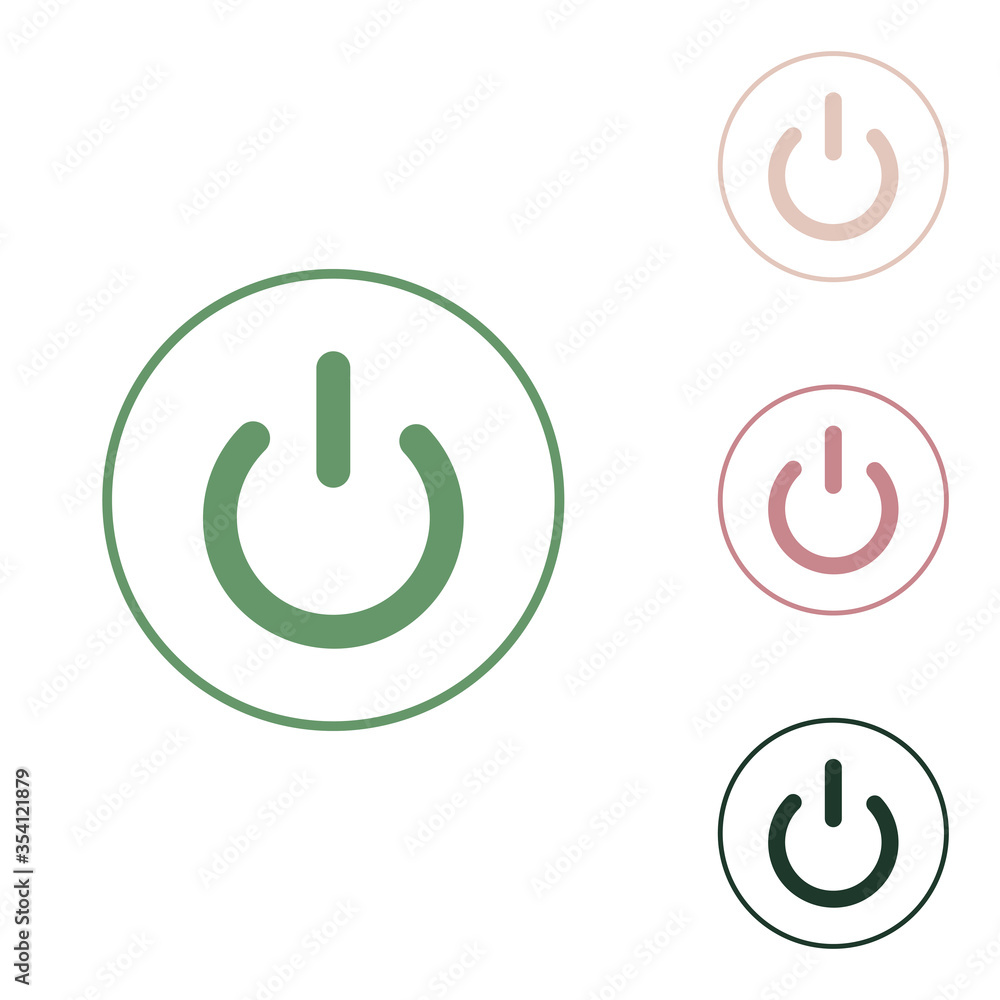 On Off switch sign. Russian green icon with small jungle green, puce and desert sand ones on white background. Illustration. On Off switch sign. Russian green icon with small jungle green, puce and desert sand ones on white background. Illustration.