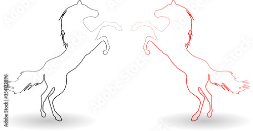 Black and red horses outline vector illustration